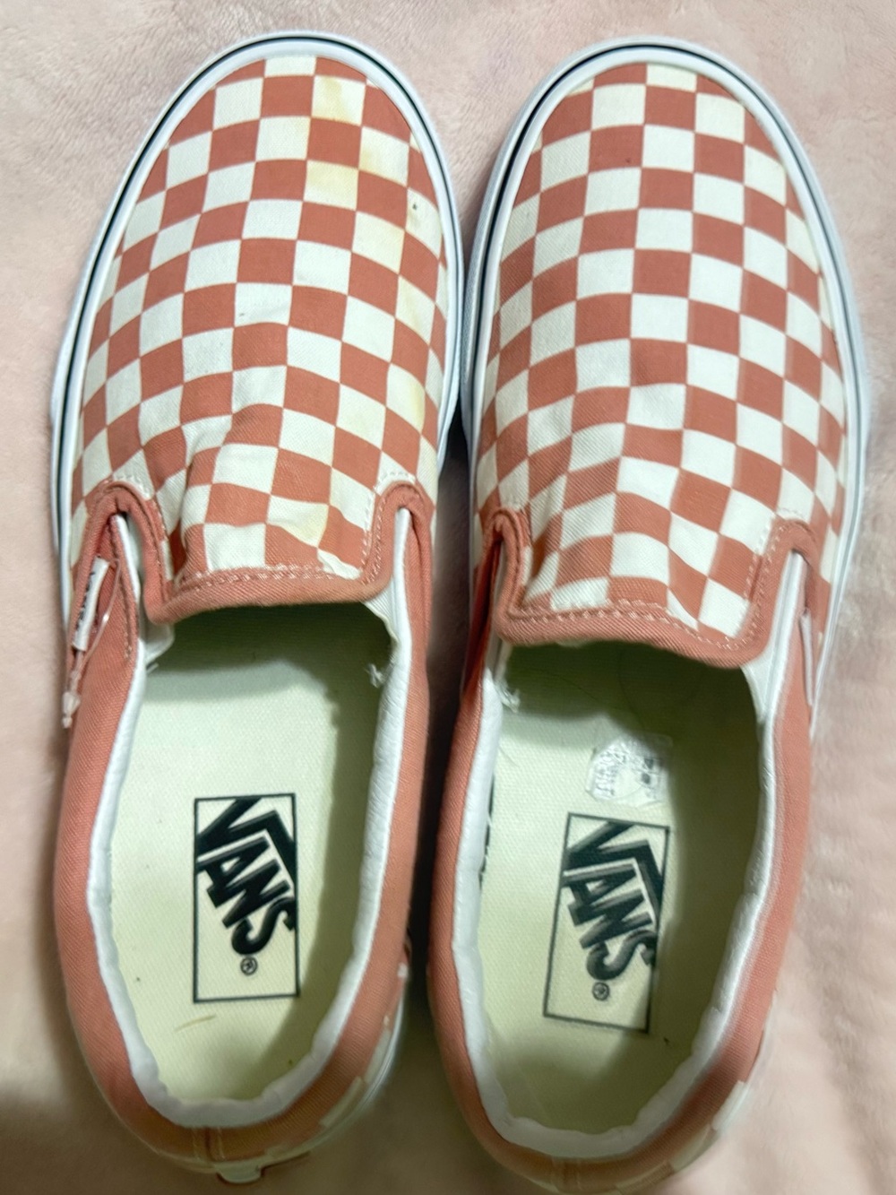 Pink & White Vans Slip-On Checkerboard Shoes
